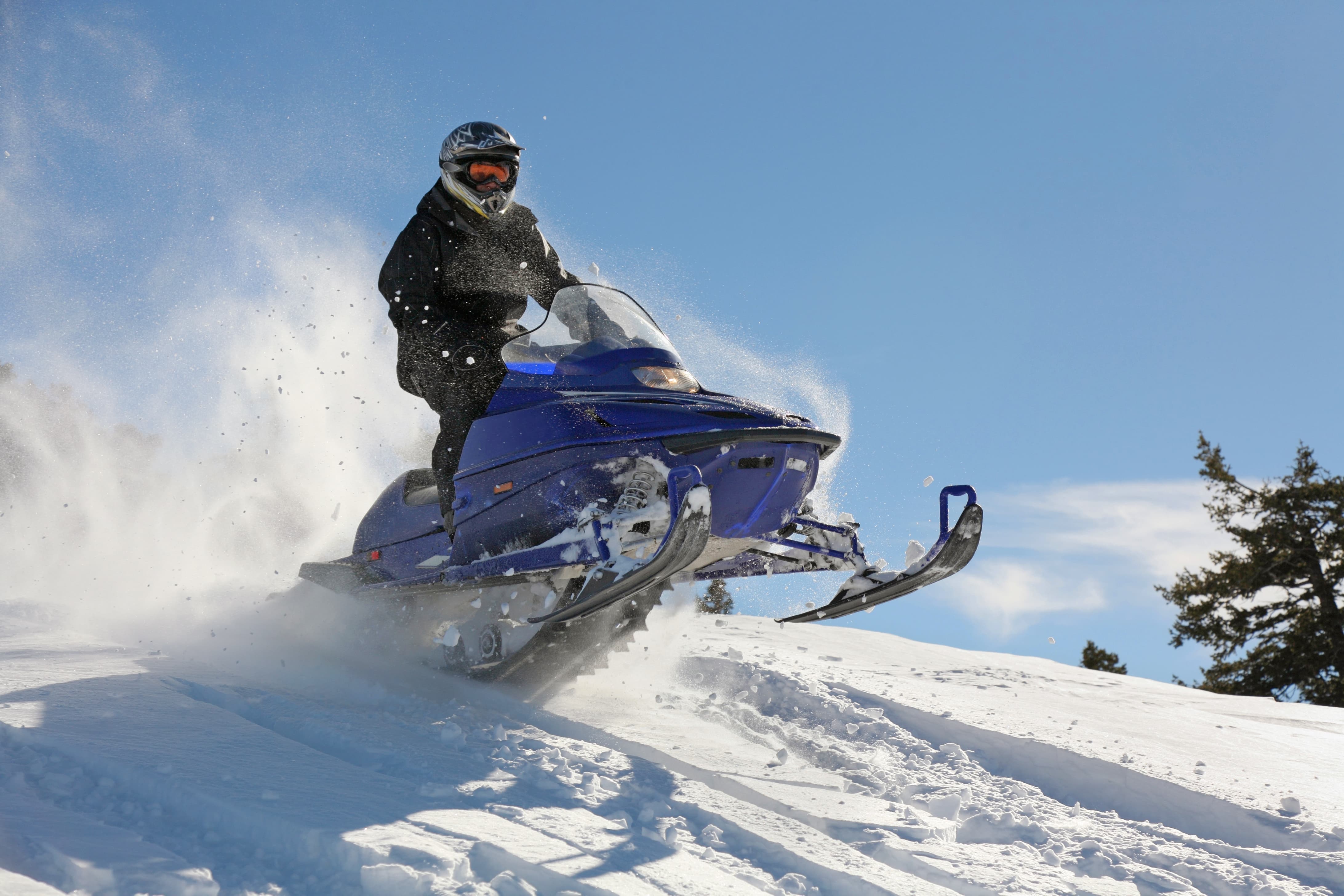 blue snowmobile